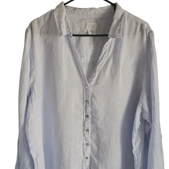 Sigrid Olsen Stripe Linen Coastal Button Up Shirt Size 2X Minimalist - Picture 4 of 11